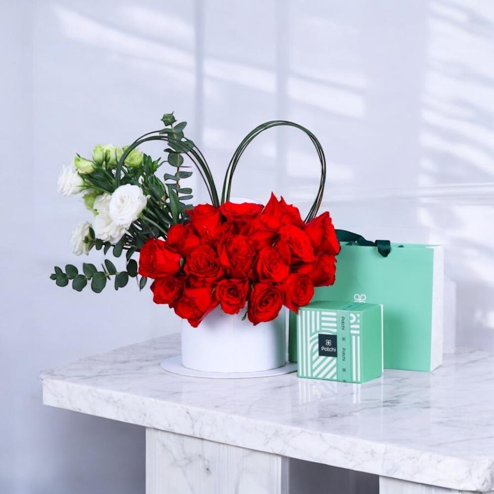 باقة ورد الحب مع شوكولاتة باتشي