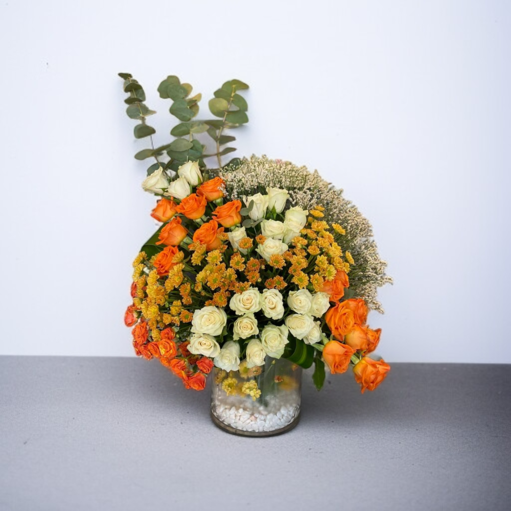 تنسيق ورد طبيعي بالألوان الدافئة